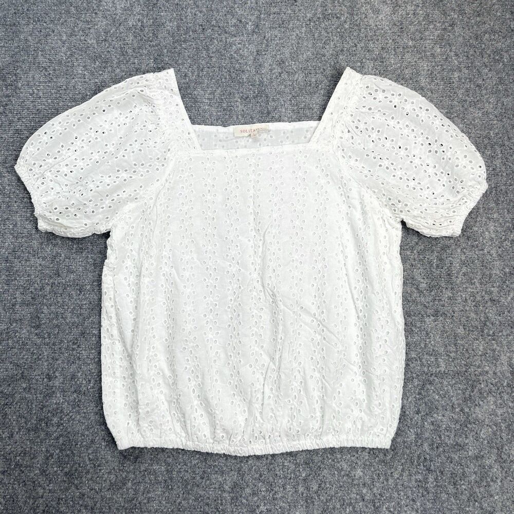 Anthropologie Solitaire Eyelet Top Womens Large Short Sleeve Elastic Waist Lined